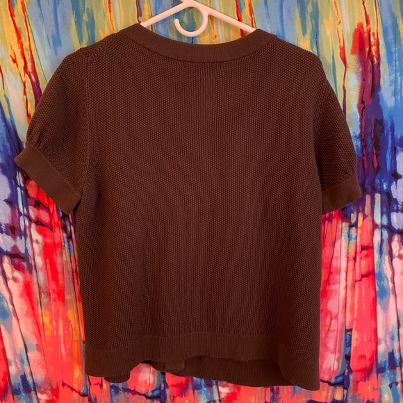 SOLD Brown Short Sleeve Knit Cardigan W/ Puffy Sleeves Banana Republic - Picture 2 of 6